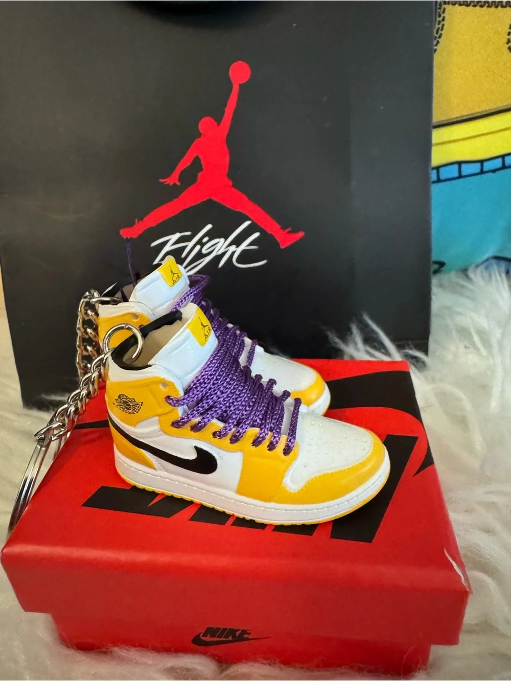 Jordan Mini Sneaker Keychain - Yellow, White, Black, Purple